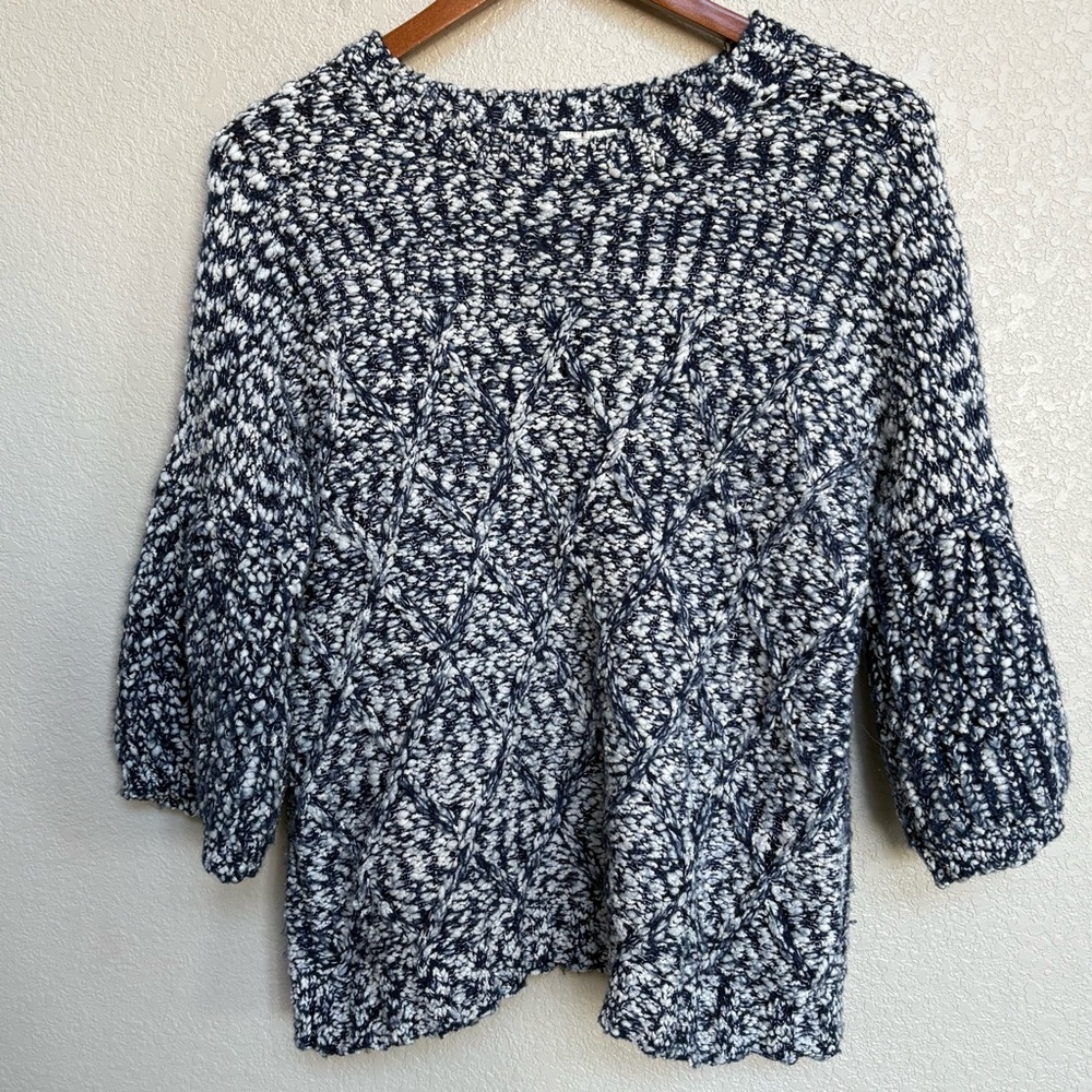 Moth by Anthropologie Women’s Blue White Textured Knit‎ Sweater Small